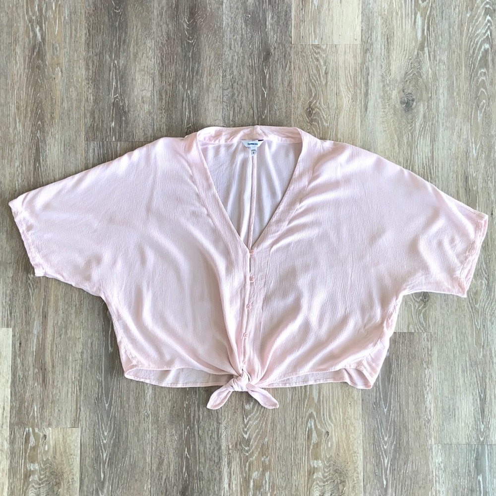 Express Blush Pink Tie Front V Neck Top